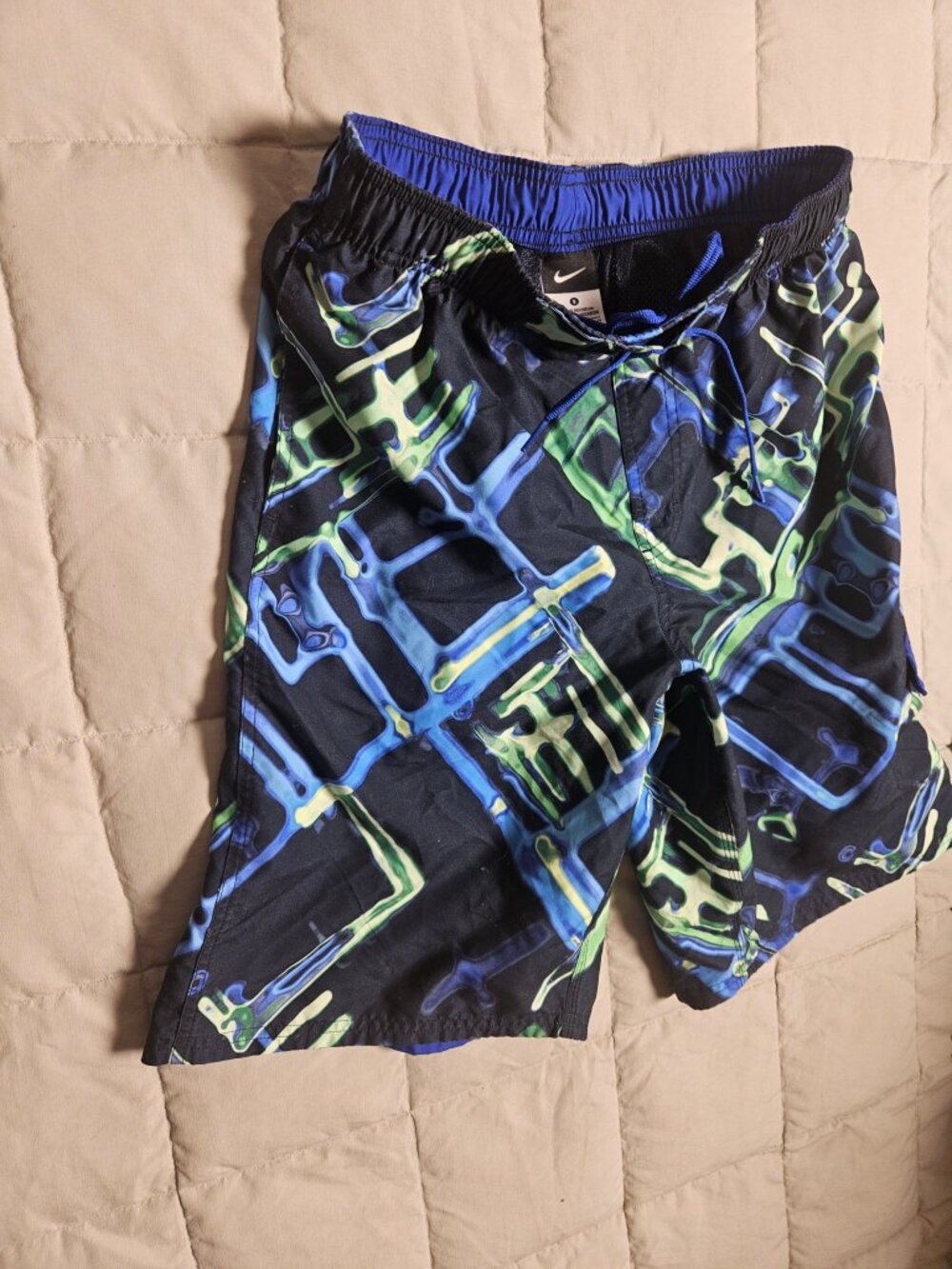 Nike Swim Trunks Mens S Black Blue Lined Drawstring Shorts